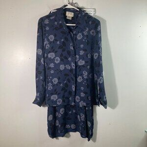 Womens Vintage Field Manor Silk Midi‎ Skirt Set Lined Floral M Silk Polyester